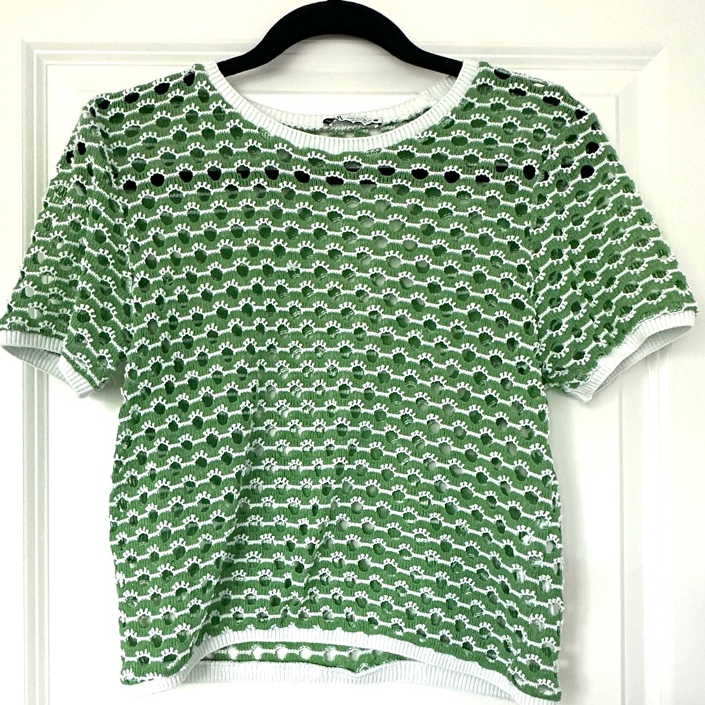 Zara Green and White Knit Top Size S NWOT